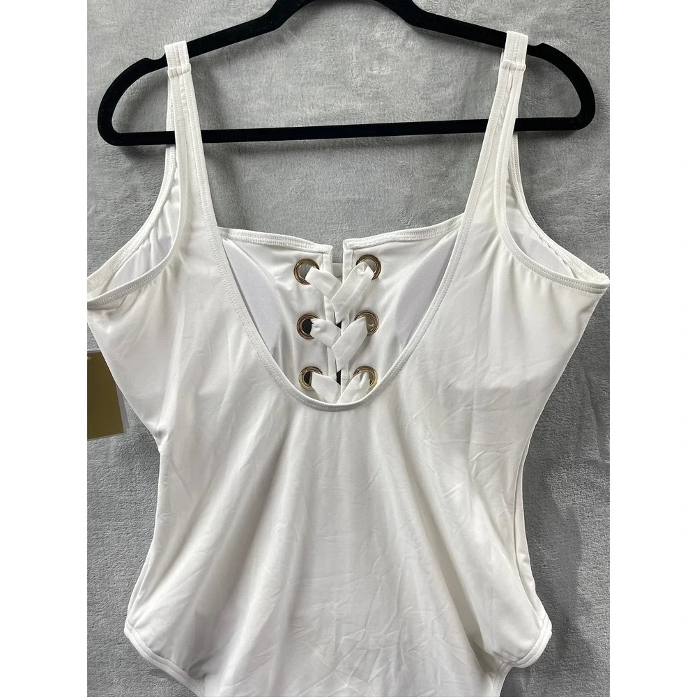 Michael Kors One Piece Swimsuit Womens White New Lace Up Front Grommet Size 14